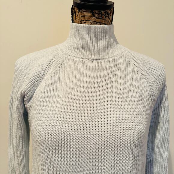 GAP Good Womens Ribbed Textured Baby Blue Mock Turtleneck Cotton Sweater Medium - Picture 3 of 10